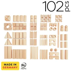 HABA Basic Building Blocks 102 Piece Extra Large Wooden Starter Set< Shape Sorters + Stacking Toys