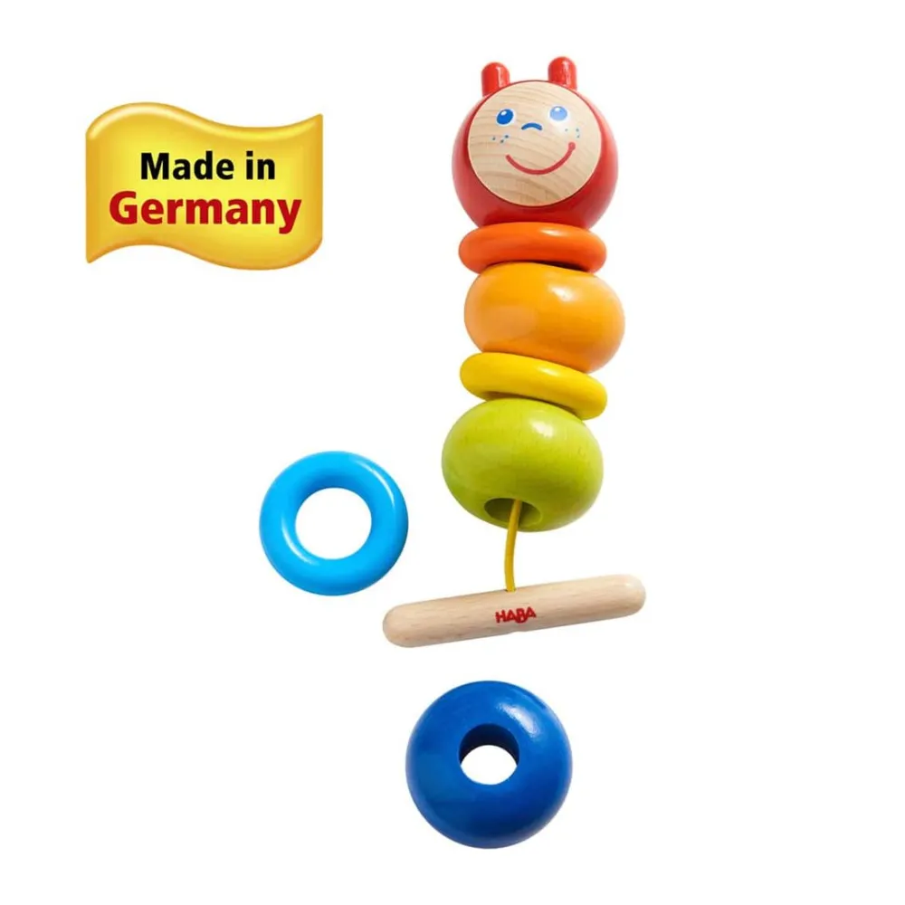 HABA Colorful Caterpillar Wooden Threading Toy< Lacing Toys + Motor Skills