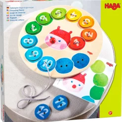 HABA Rainbow Caterpillar Counting Threading Game< Lacing Toys + Motor Skills
