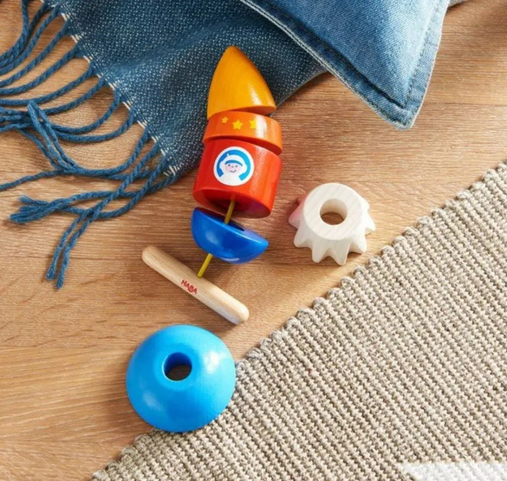 HABA Rocket 6 Piece Threading Toy< Lacing Toys + Motor Skills
