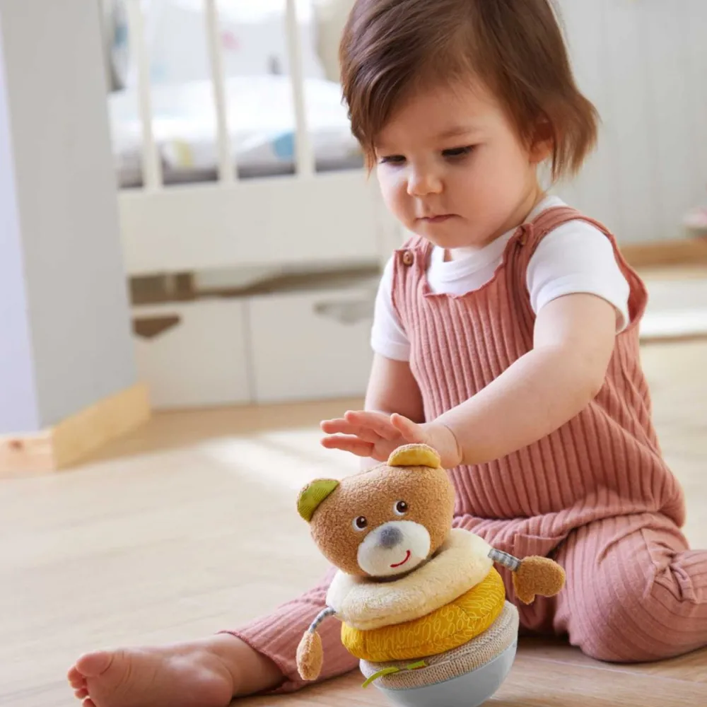 HABA Roly Poly Bear Wobbling Soft Baby Toy With Stacking Rings< Plush Baby Toys