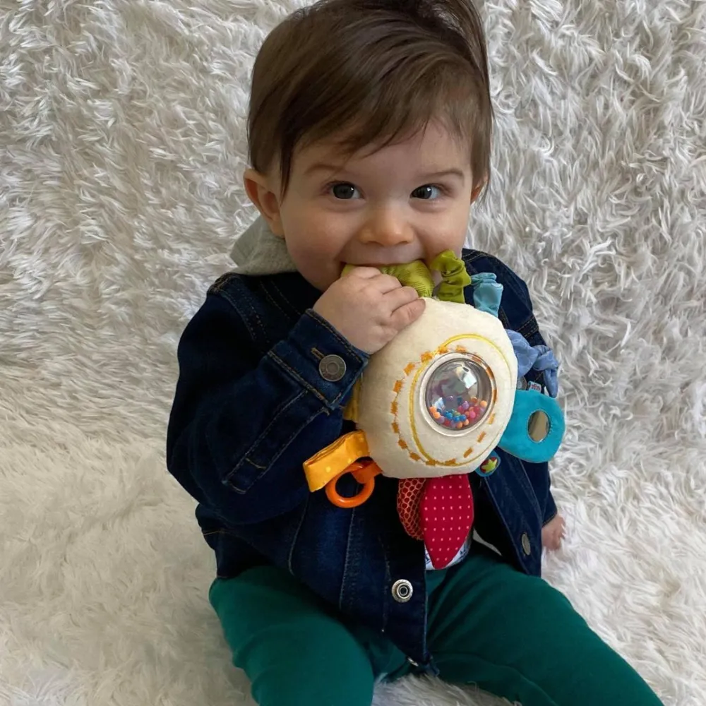 HABA Teether Cuddly Rainbow Round Activity Toy< Plush Baby Toys