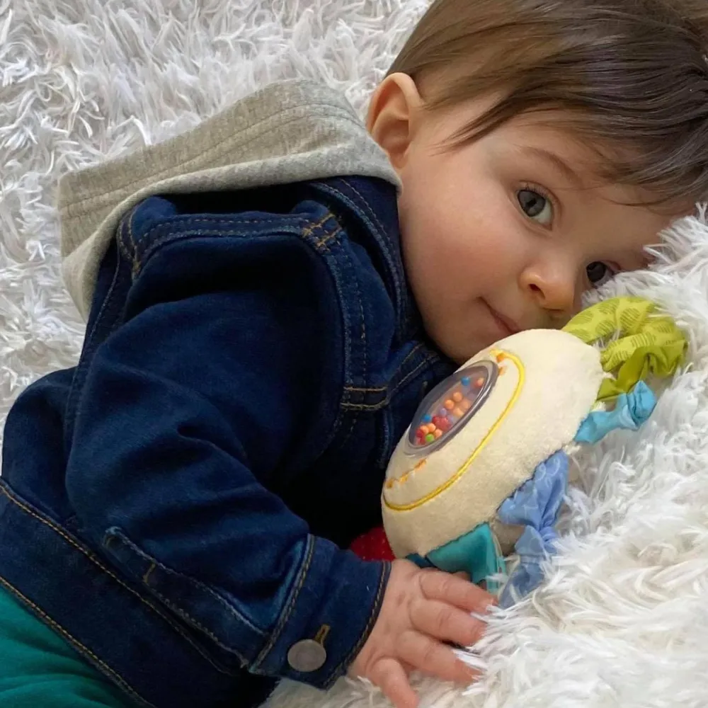 HABA Teether Cuddly Rainbow Round Activity Toy< Plush Baby Toys